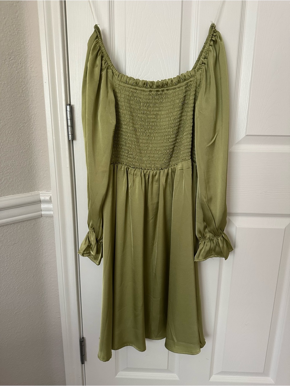Off-Shoulder Smocked Midi Dress